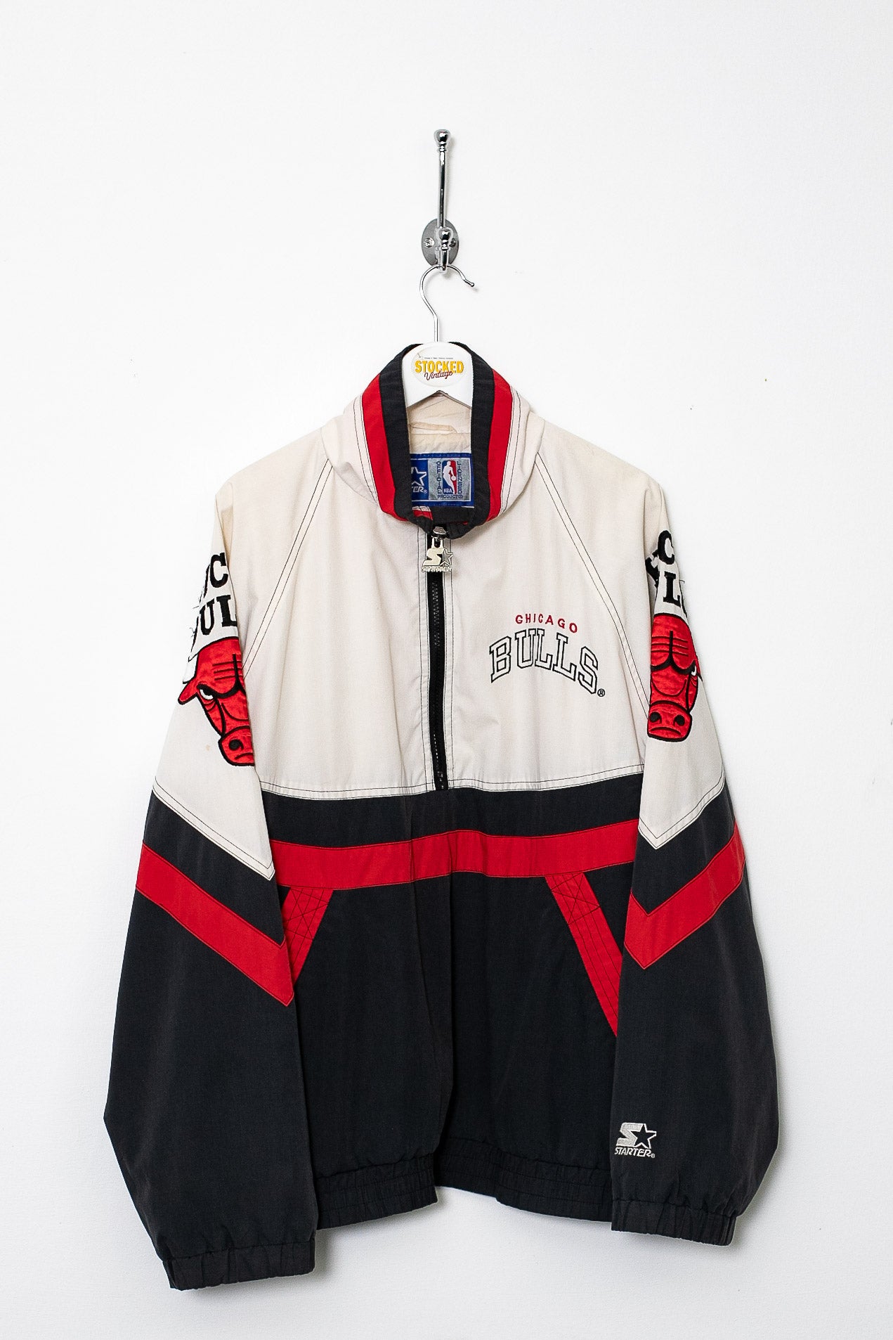 Starter Chicago Bulls ジャケット M VTG 80s Starter Chicago Bulls Red Embroidered Satin Bomber