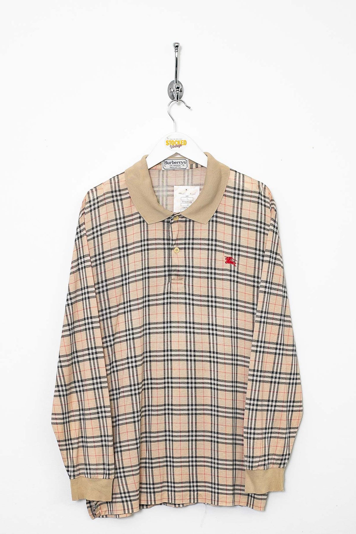 90s Burberry Nova Check Long Sleeve Polo Shirt (M)