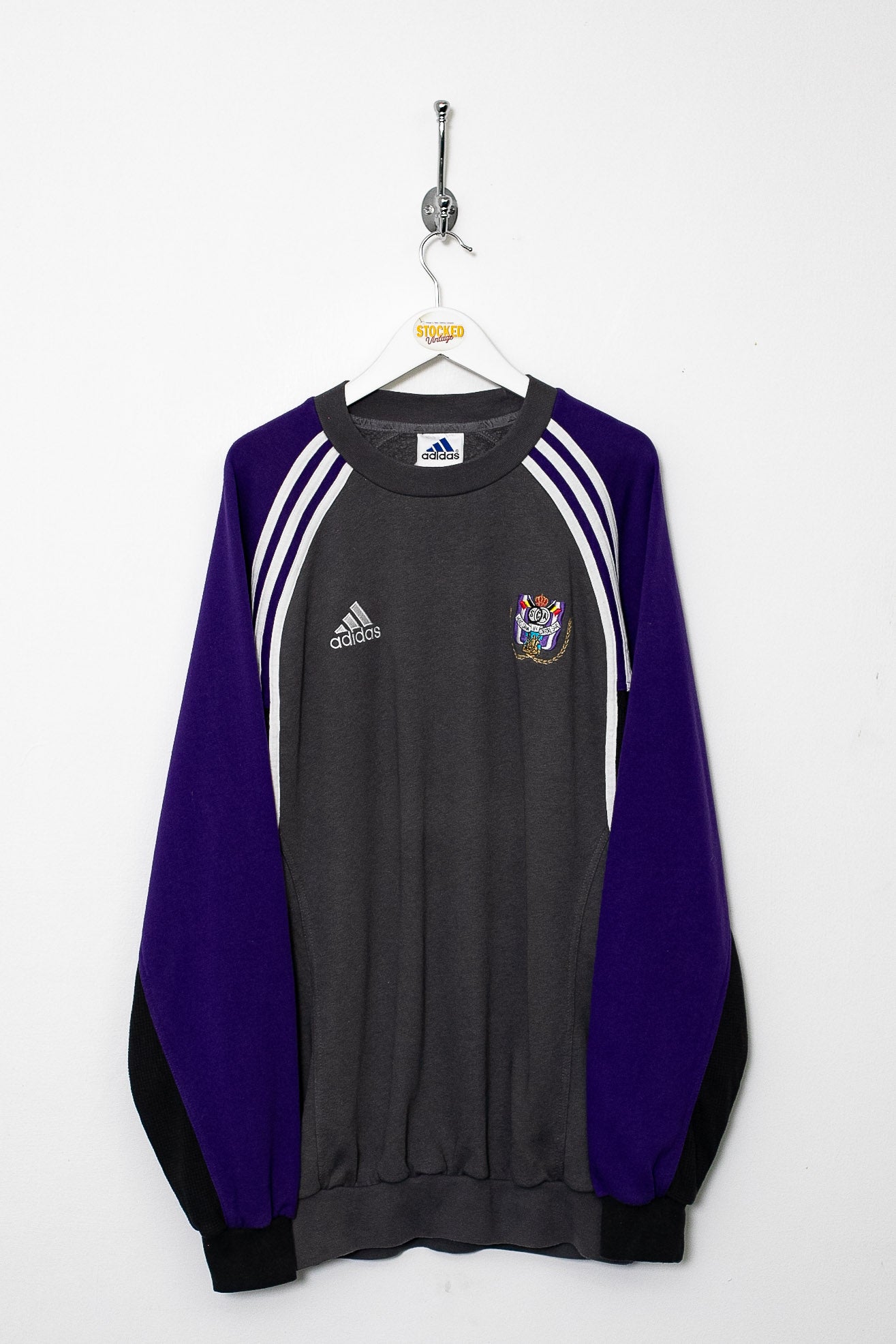 00s adidas sweat trainer raglan Vintage Blue Red Y2K 2000 Adidas Football Training Sweatshirt Centre Logo XL
