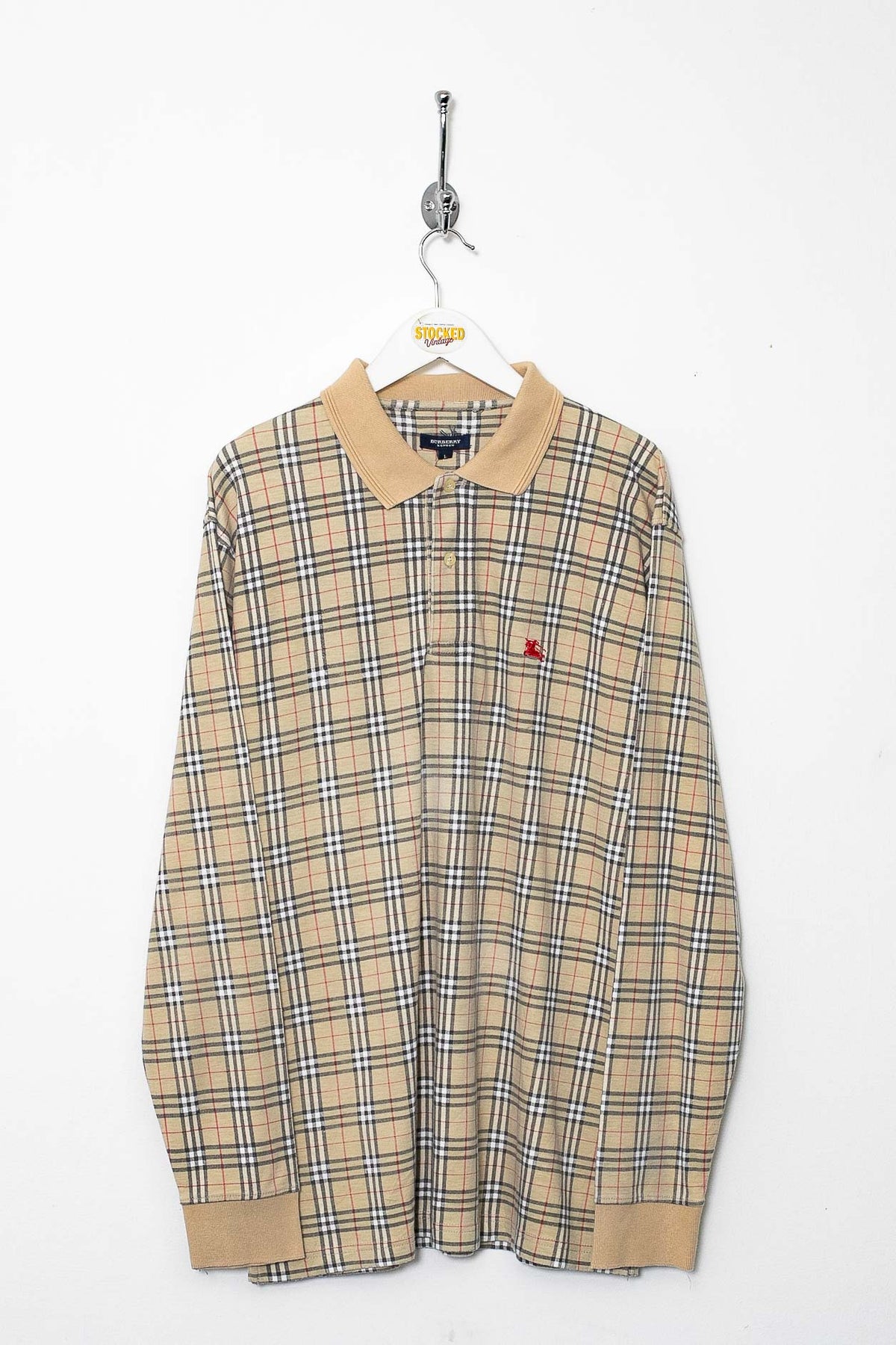 90s Burberry Nova Check Long Sleeve Polo Shirt (L)