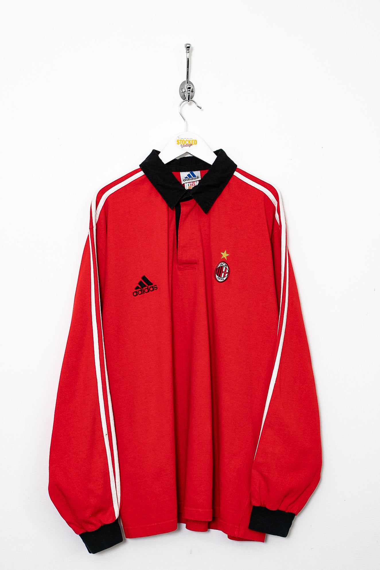 00s Adidas AC Milan Long Sleeve Polo Shirt XL Stocked Vintage