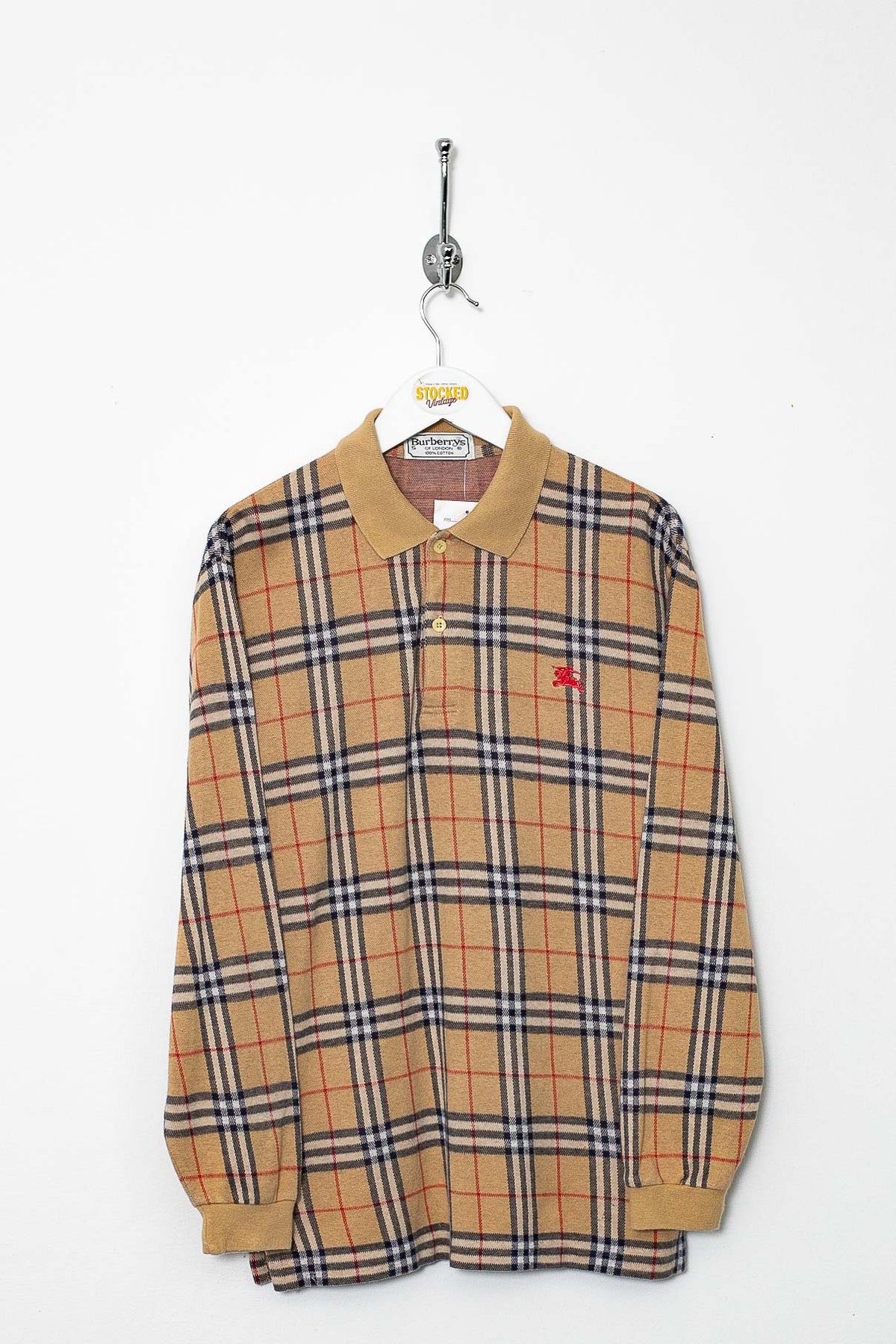 00s Burberry Nova Check Long Sleeve Polo Shirt (S)