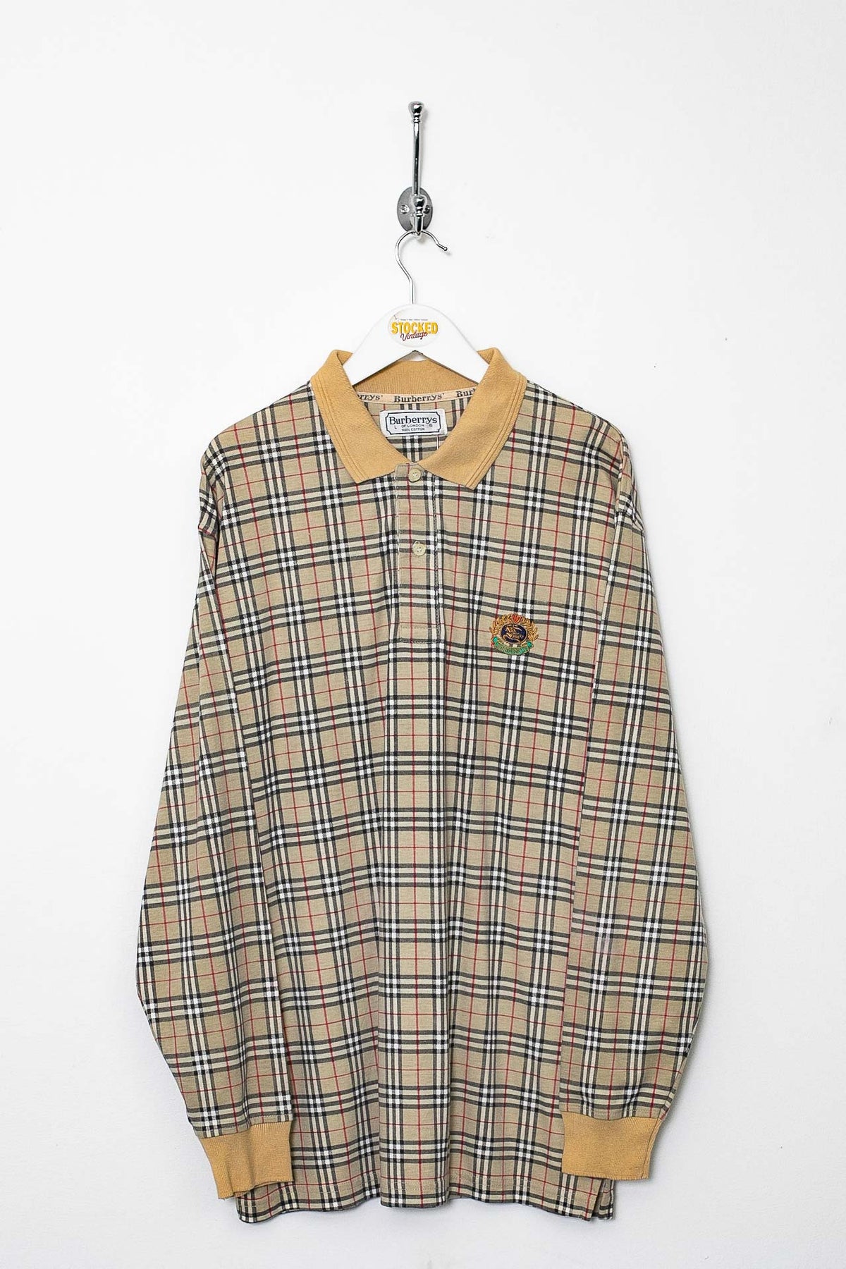 90s Burberry Nova Check Long Sleeve Polo Shirt (L)