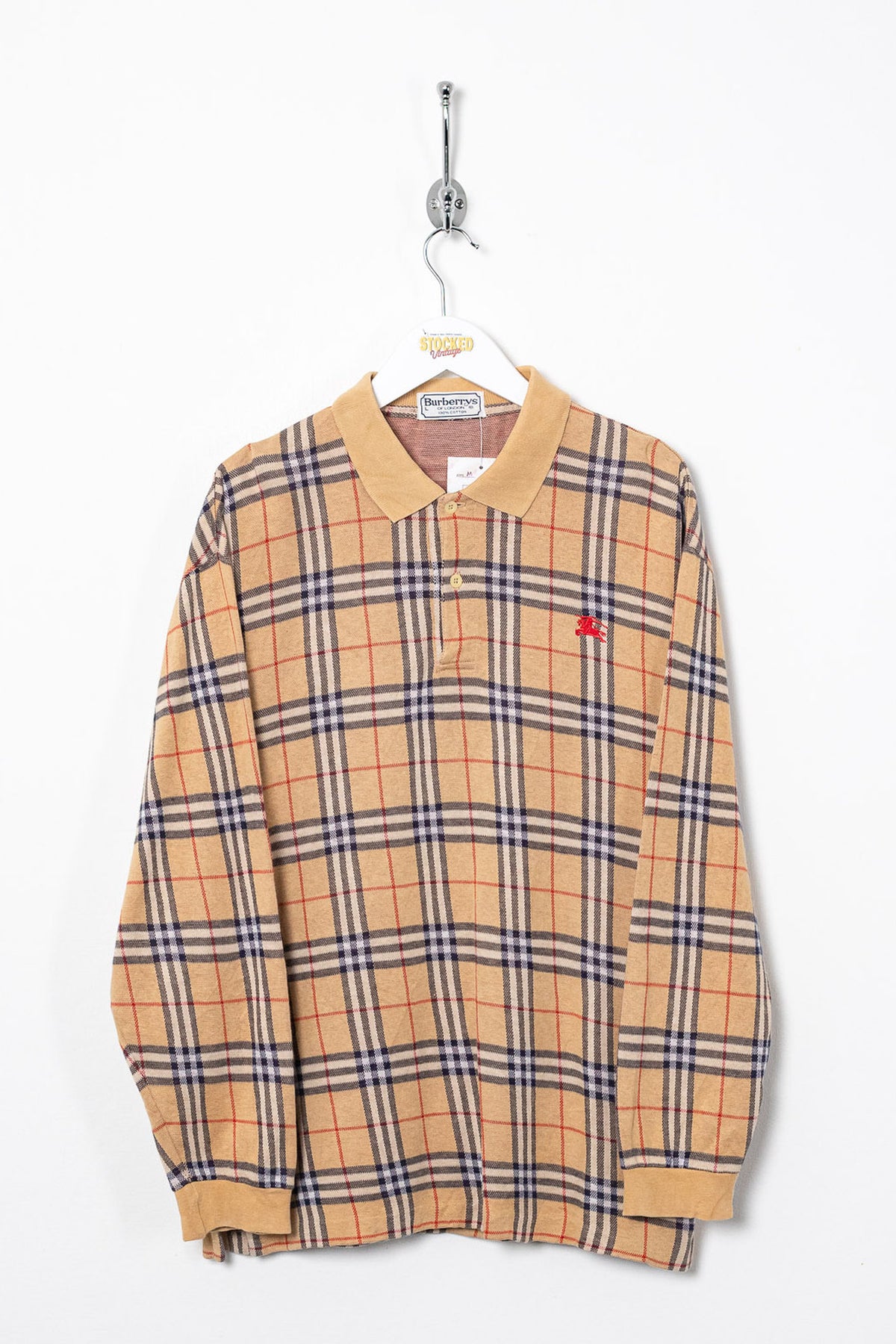 90s Burberry Nova Check Long Sleeve Polo Shirt (M)