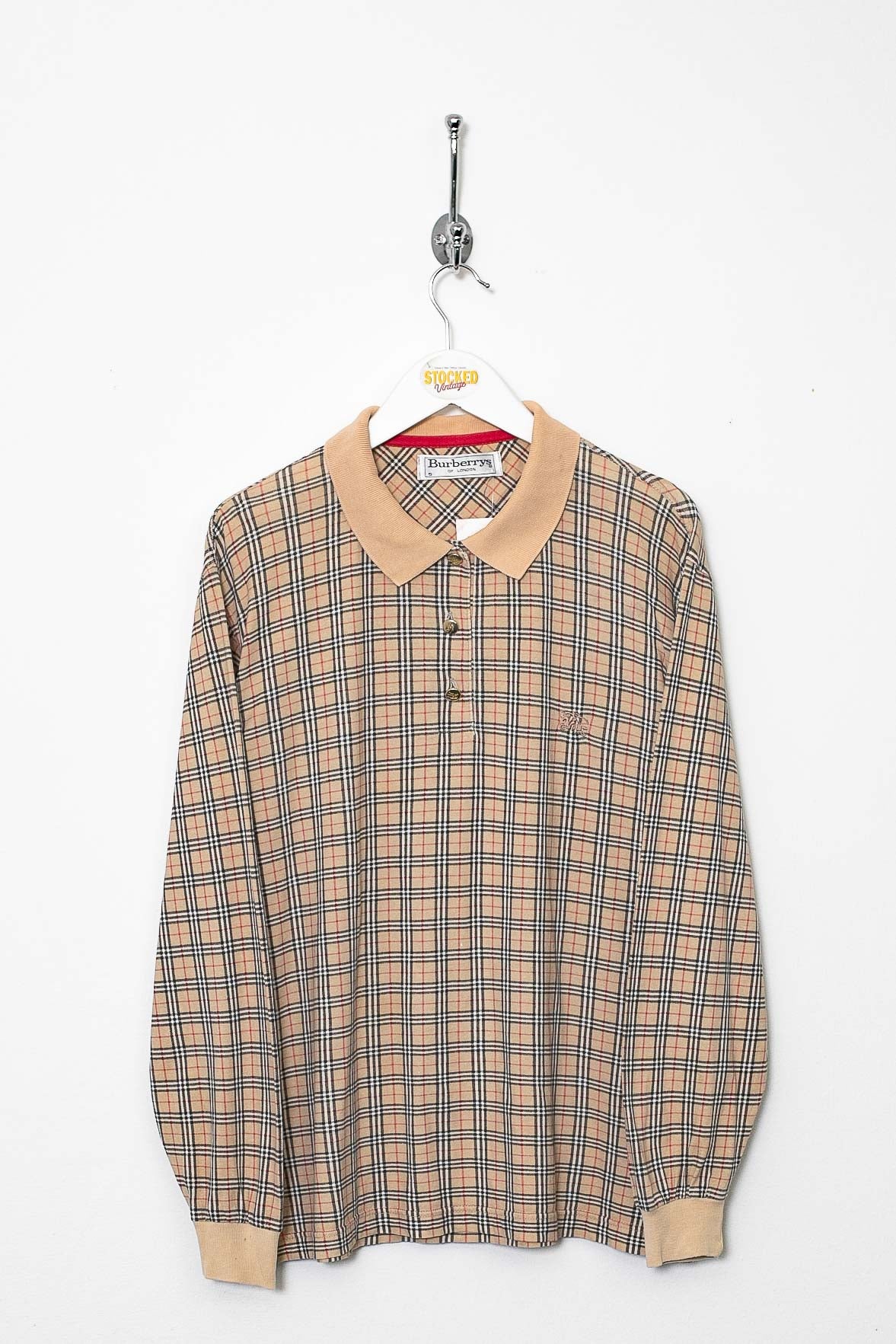 90s Burberry Nova Check Long Sleeve Polo Shirt (S)