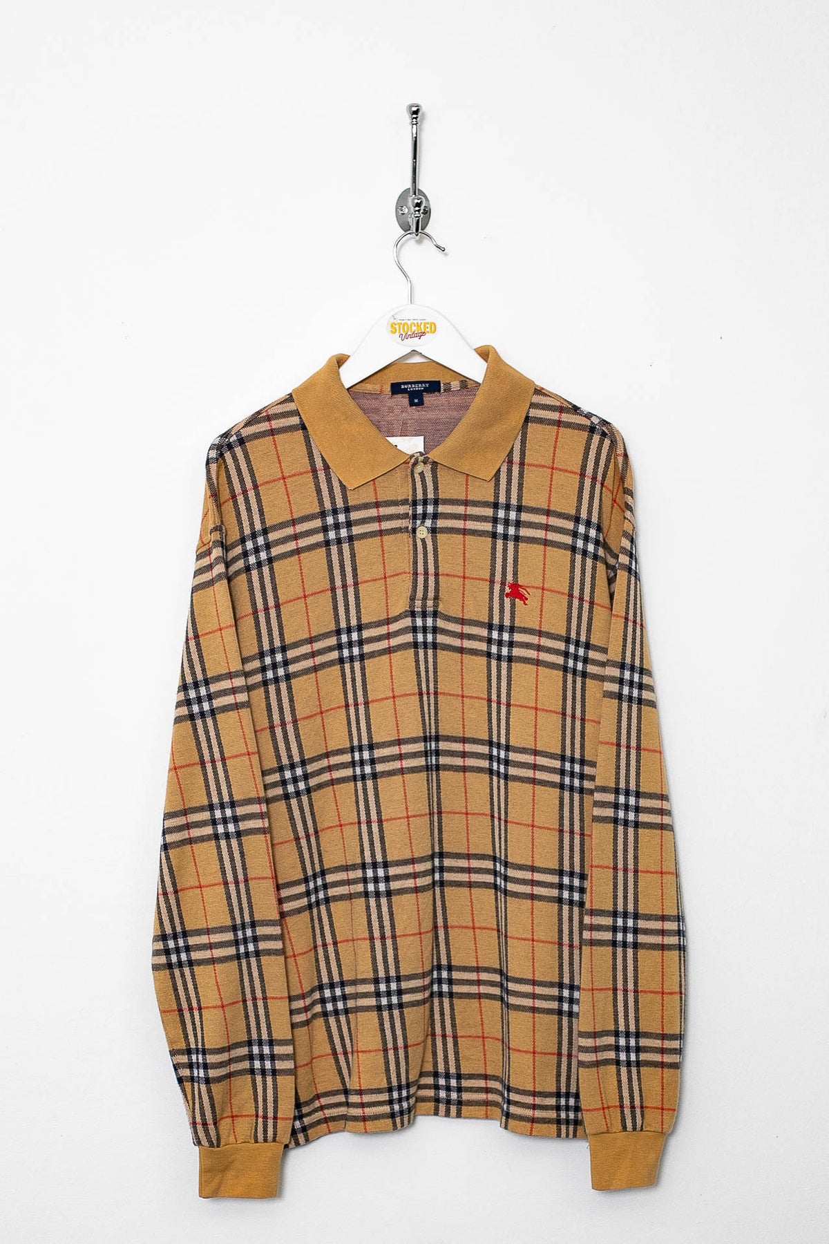 00s Burberry Nova Check Long Sleeve Polo Shirt (M)