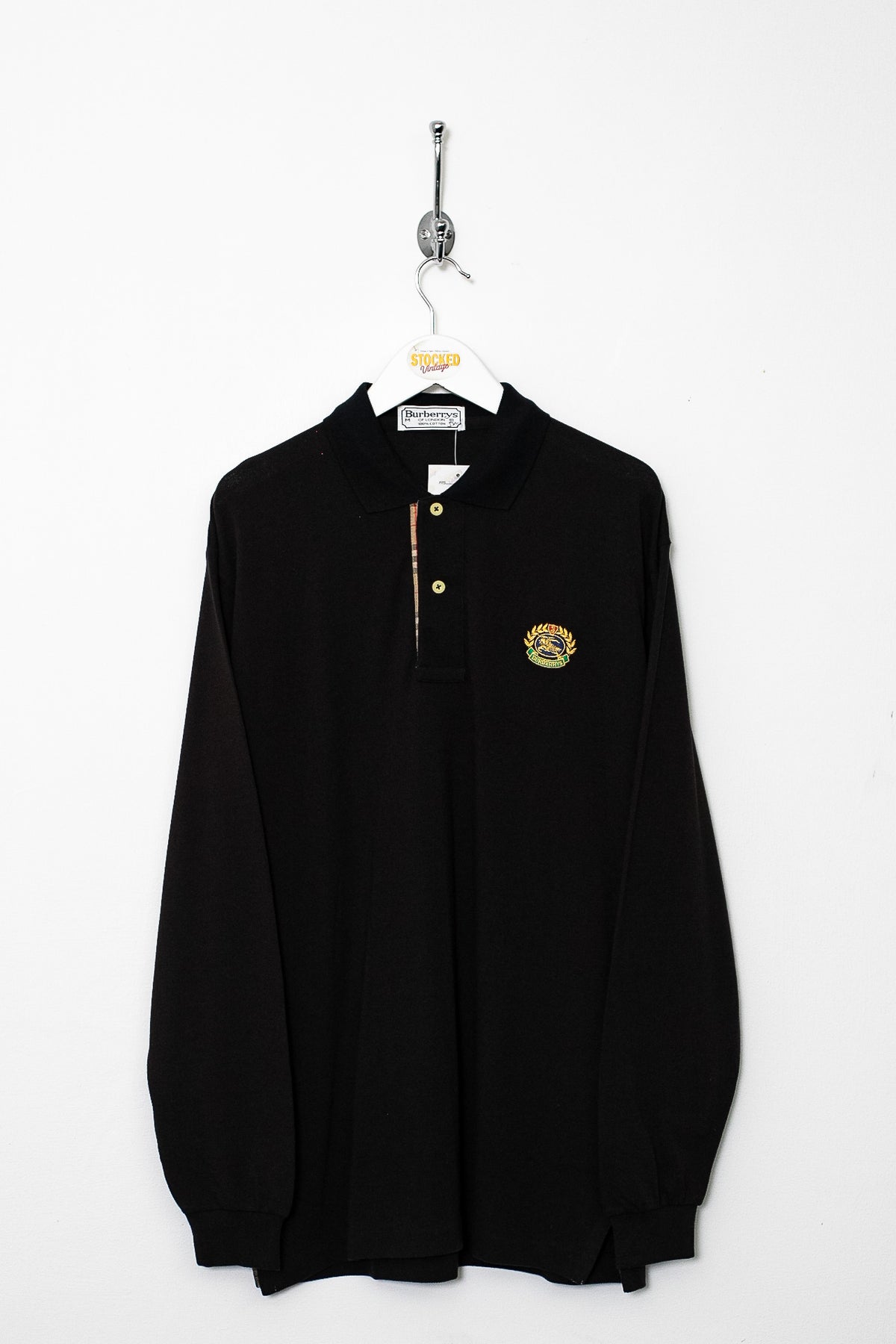 90s Burberry Long Sleeve Polo Shirt (M)