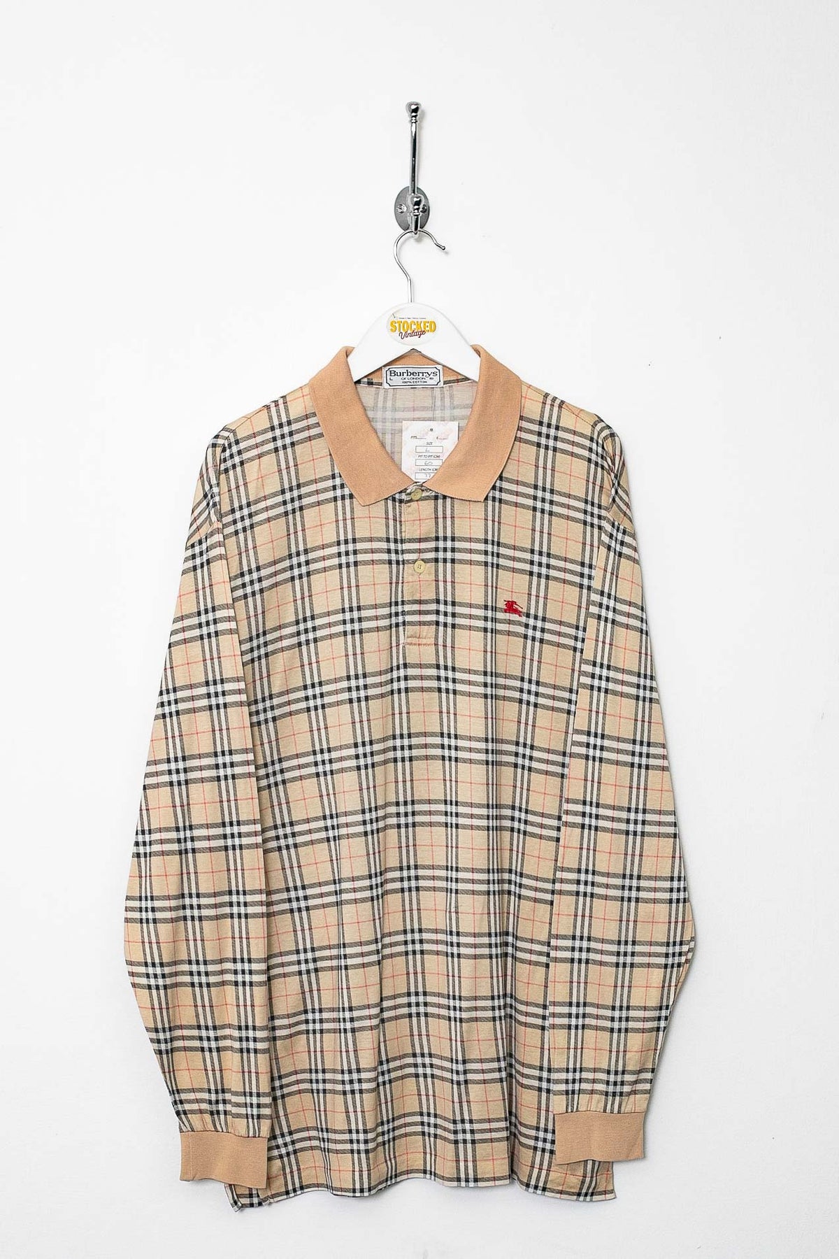 90s Burberry Nova Check Long Sleeve Polo Shirt (L)