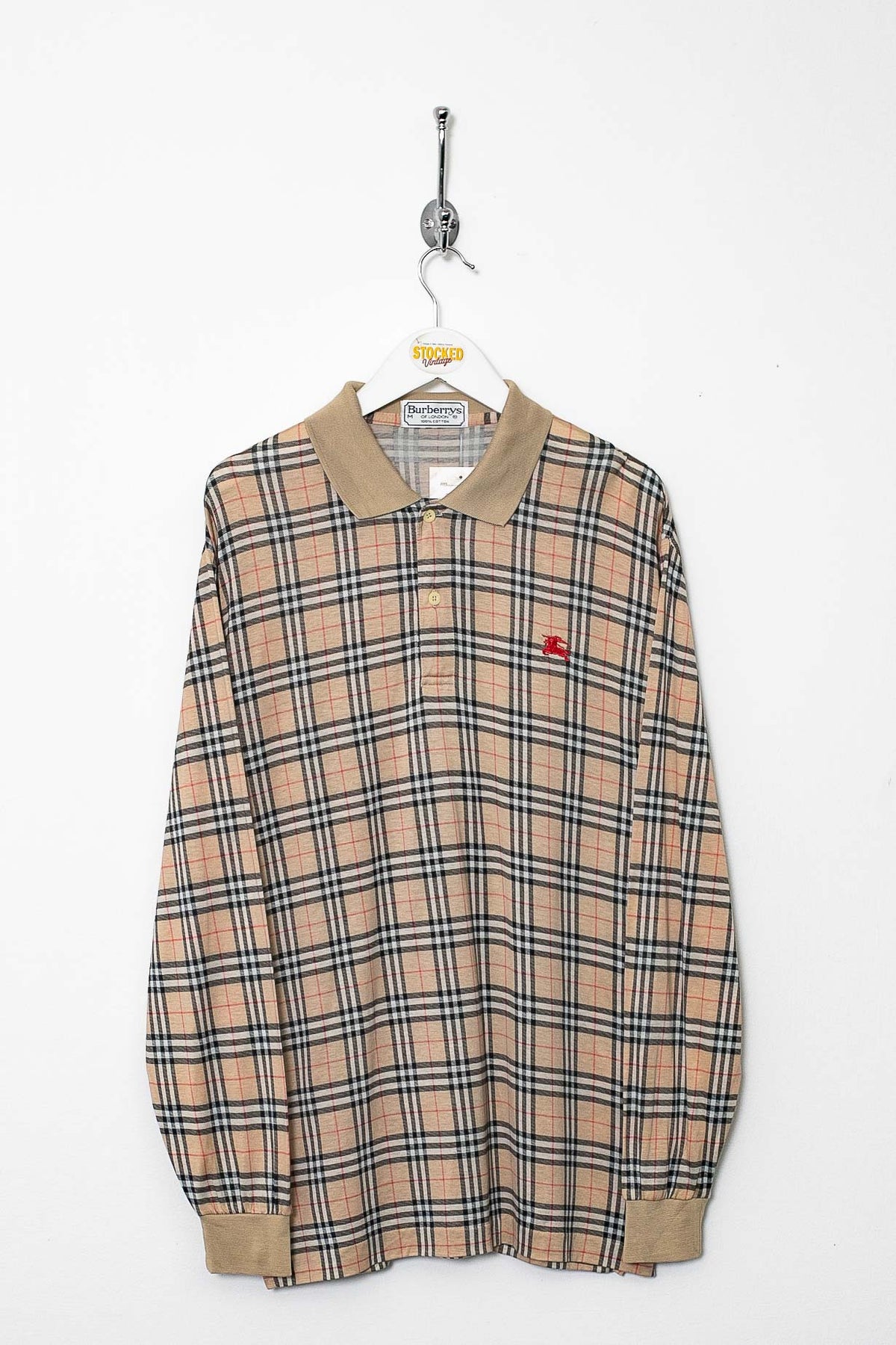 90s Burberry Nova Check Long sleeve Polo Shirt (M)