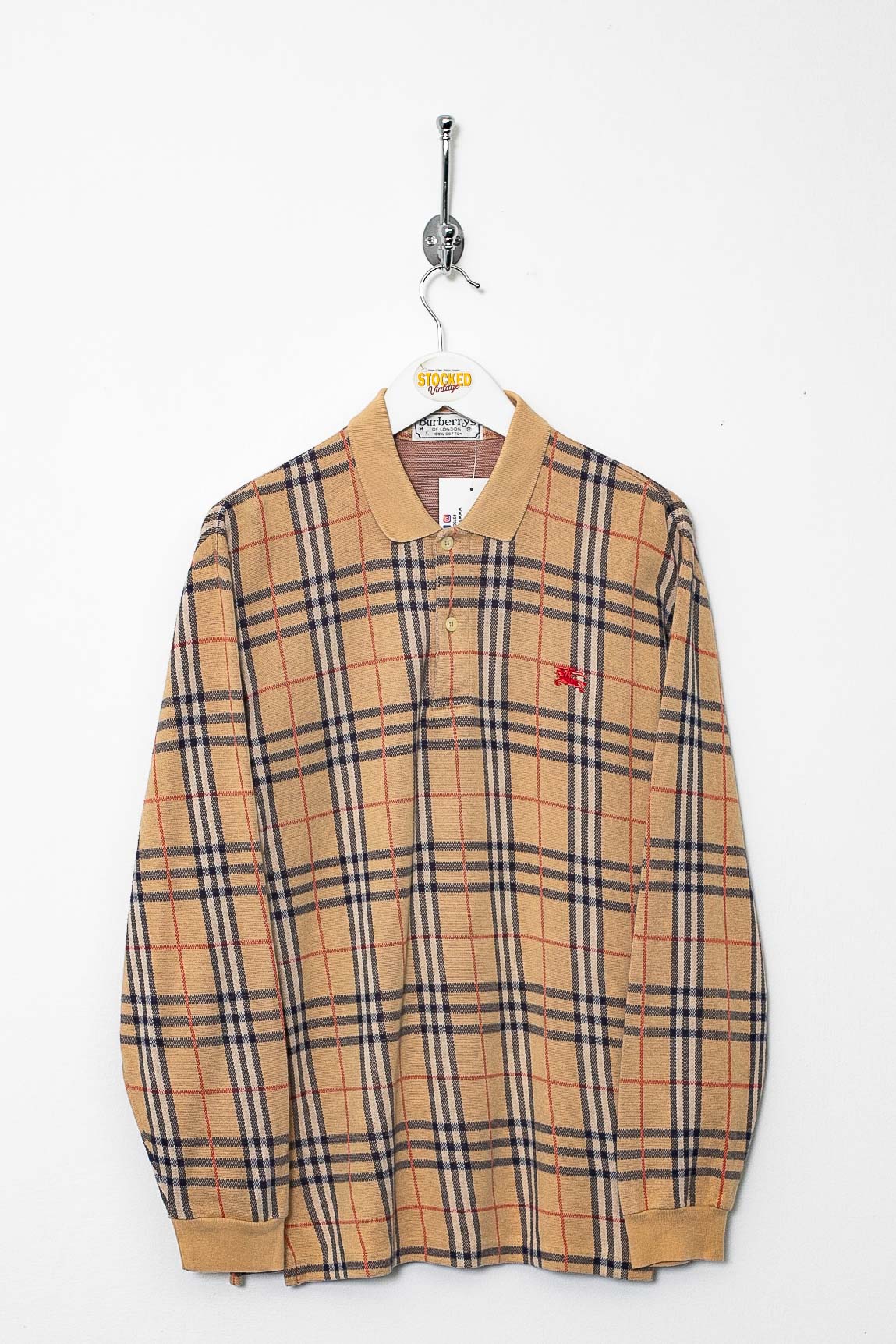 90s Burberry Nova Check Long Sleeve Polo Shirt (M)