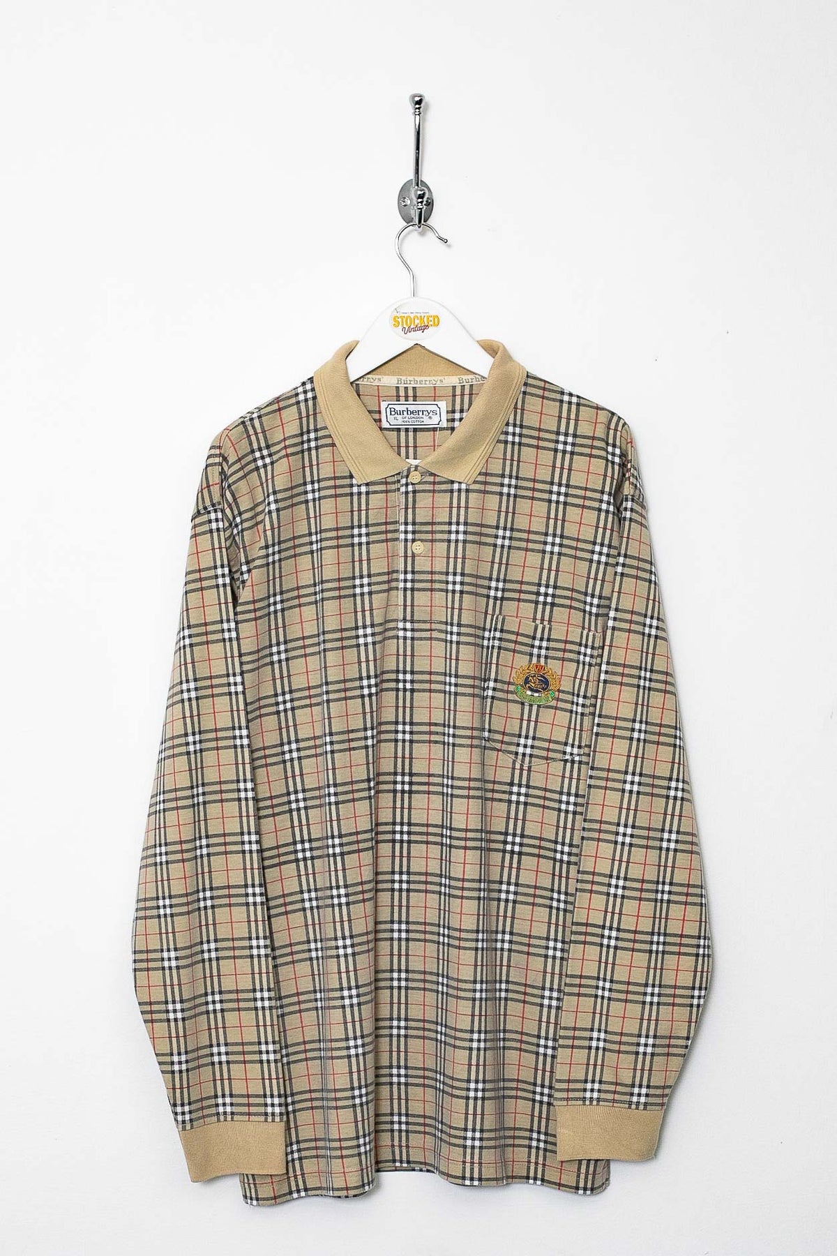 90s Burberry Nova Check Long Sleeve Polo Shirt (L)