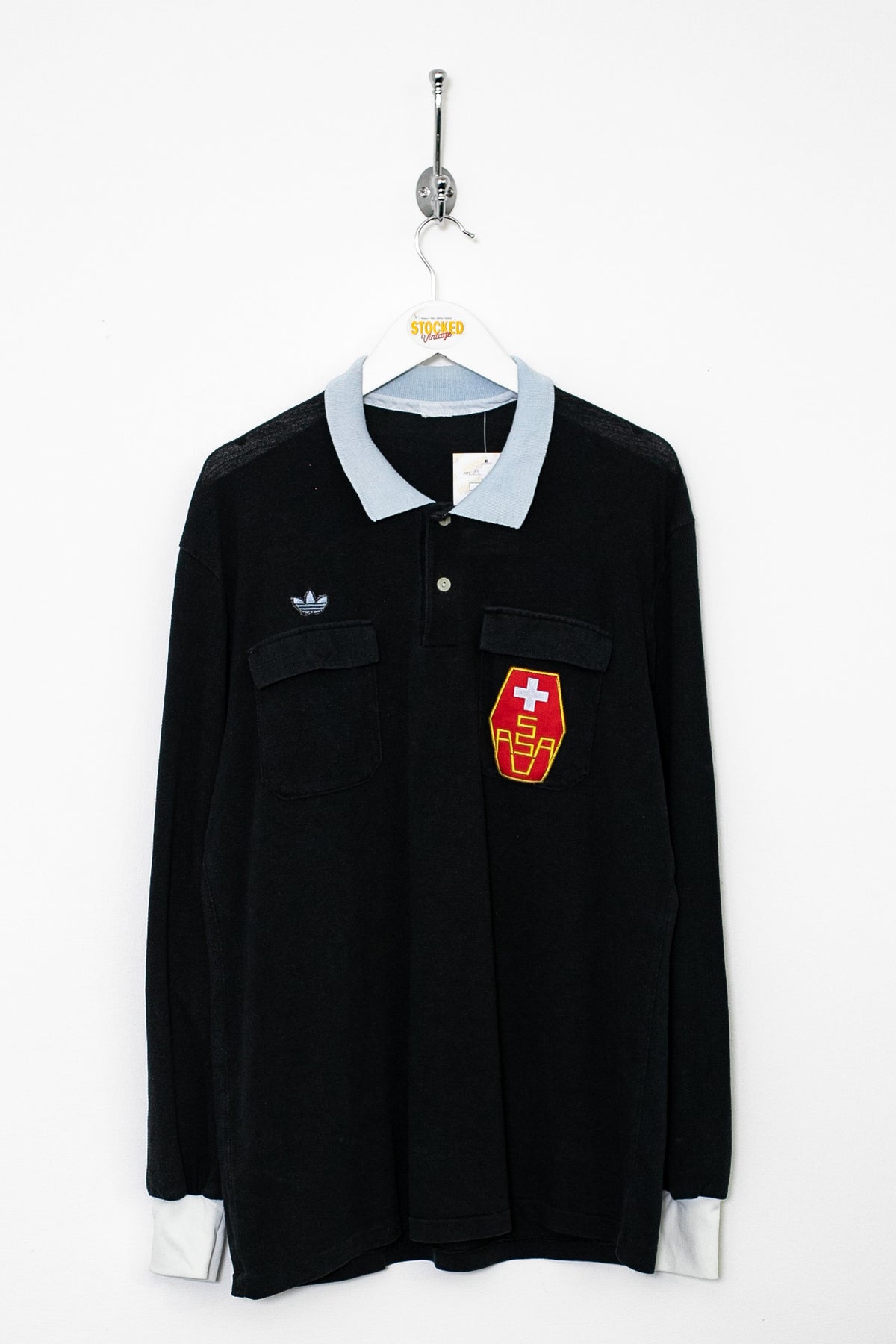 80s Adidas Switzerland Long Sleeve Polo Shirt (M)