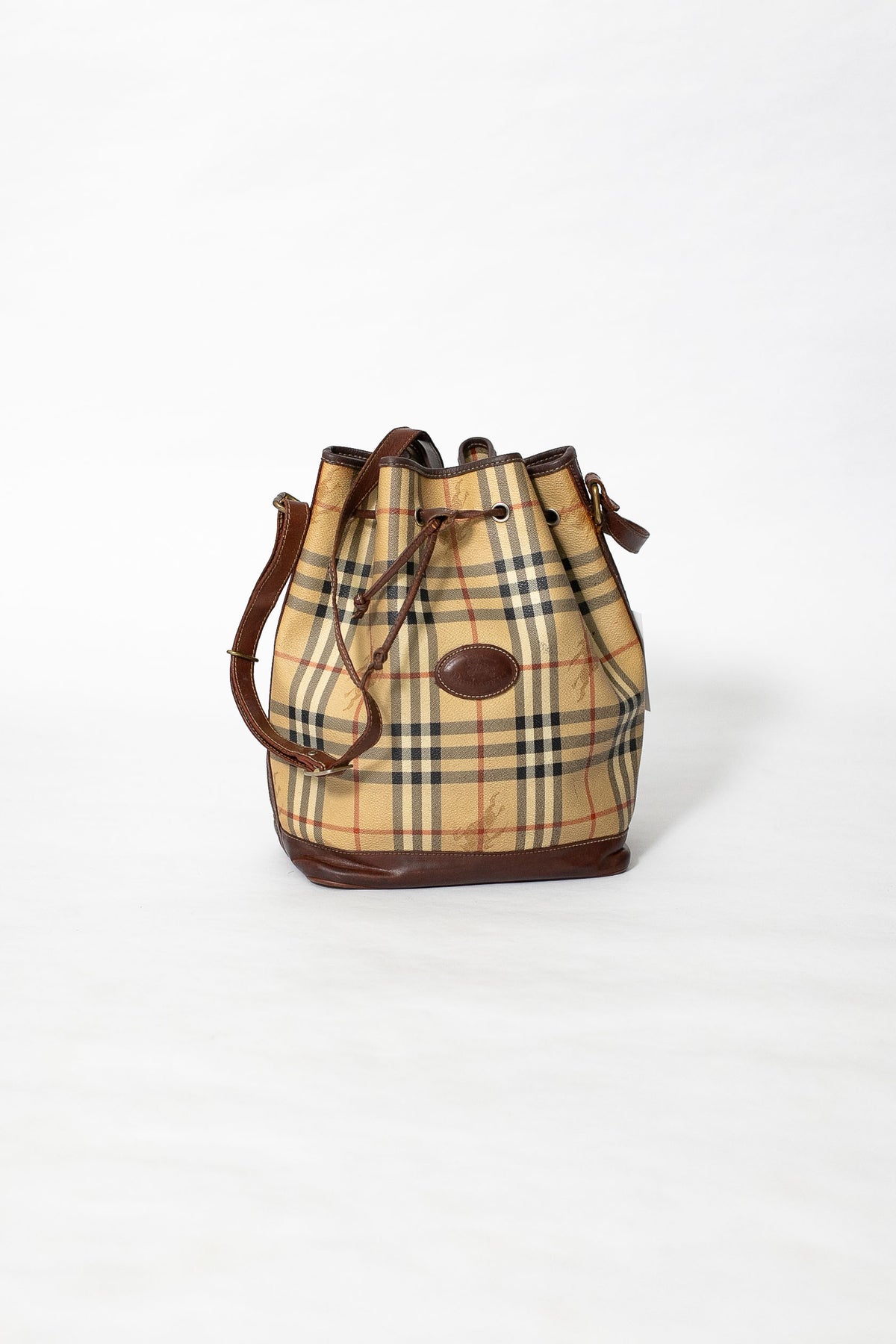 90s Burberry Nova Check Drawstring Bucket Bag