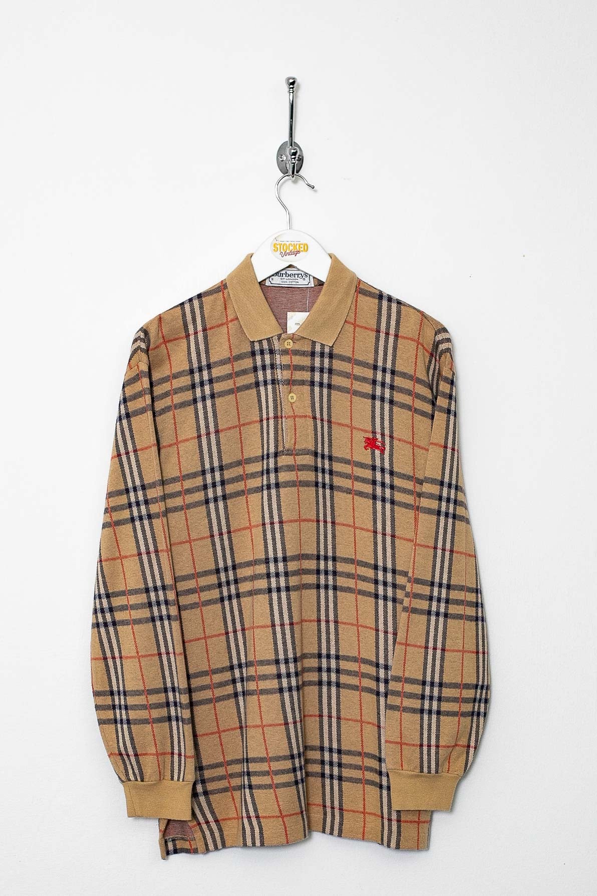 90s Burberry Nova Check Long Sleeve Polo Shirt (S)