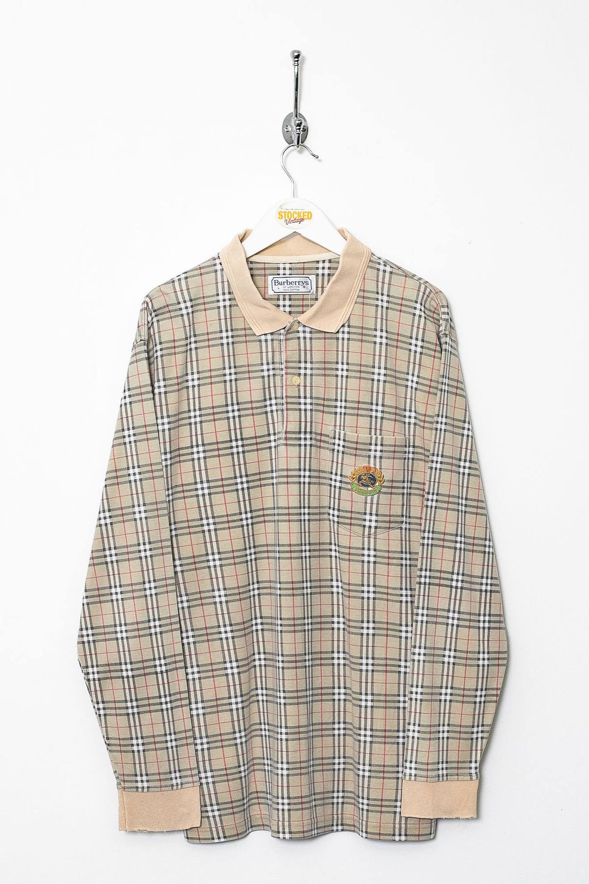 90s Burberry Long Sleeve Polo Shirt (M)