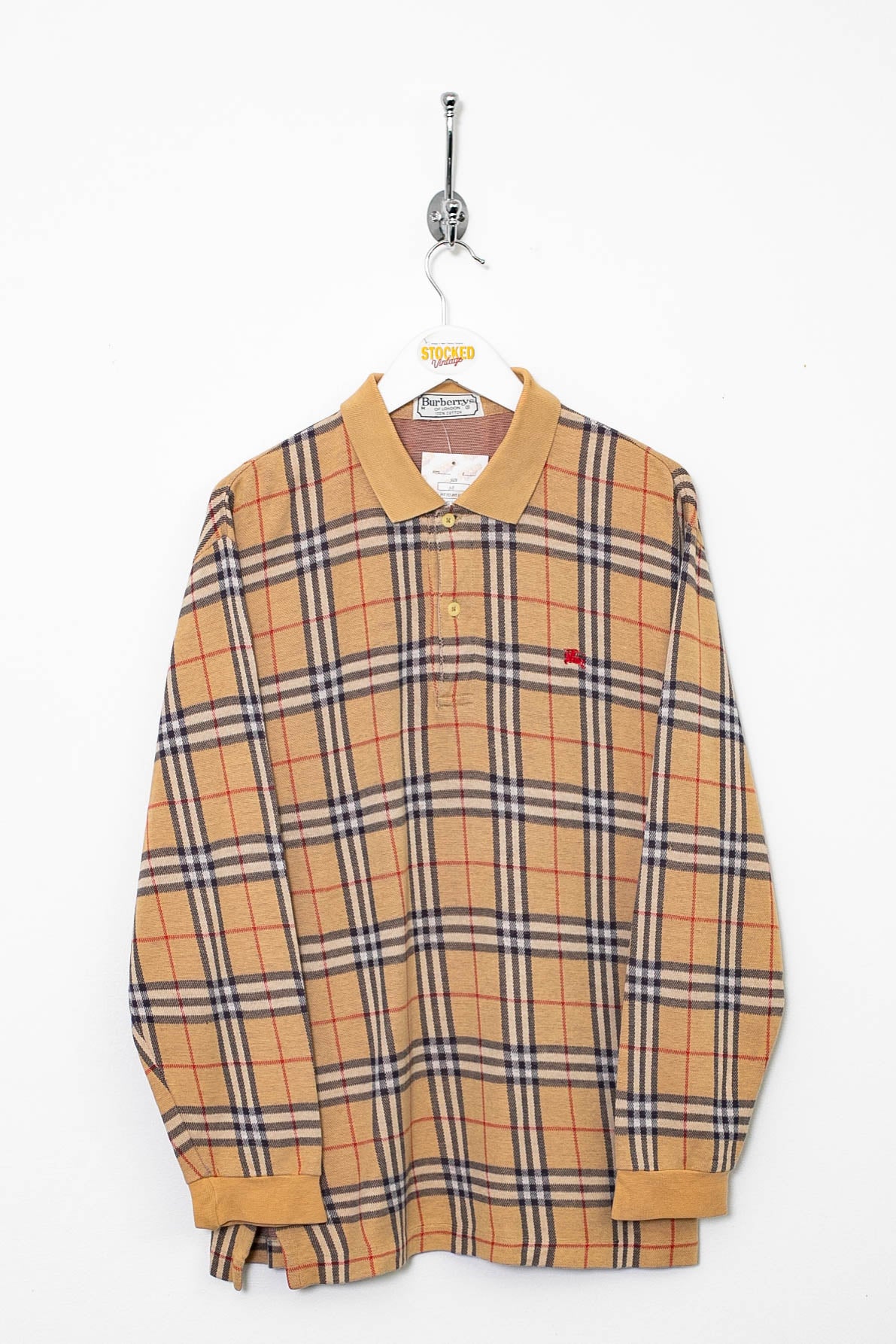 90s Burberry Nova Check Long Sleeve Polo Shirt M Stocked Vintage