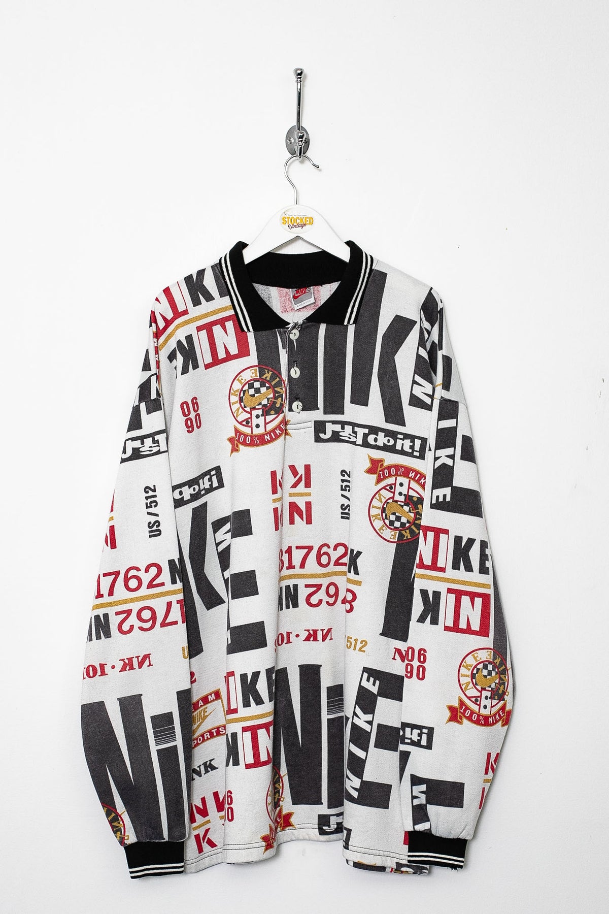 90s Nike AOP Long Sleeve Polo Shirt (XXL)