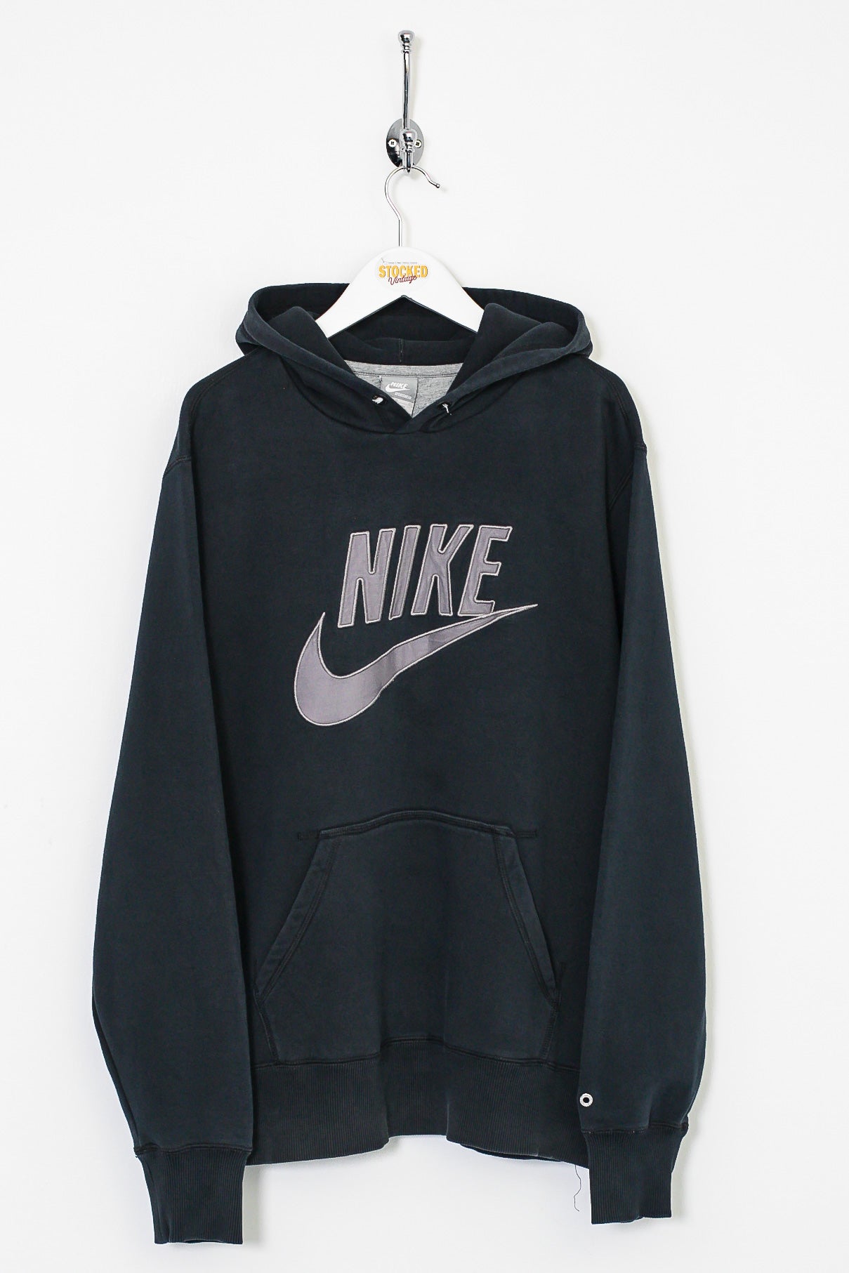 Black nike hoodie with big deals white swoosh